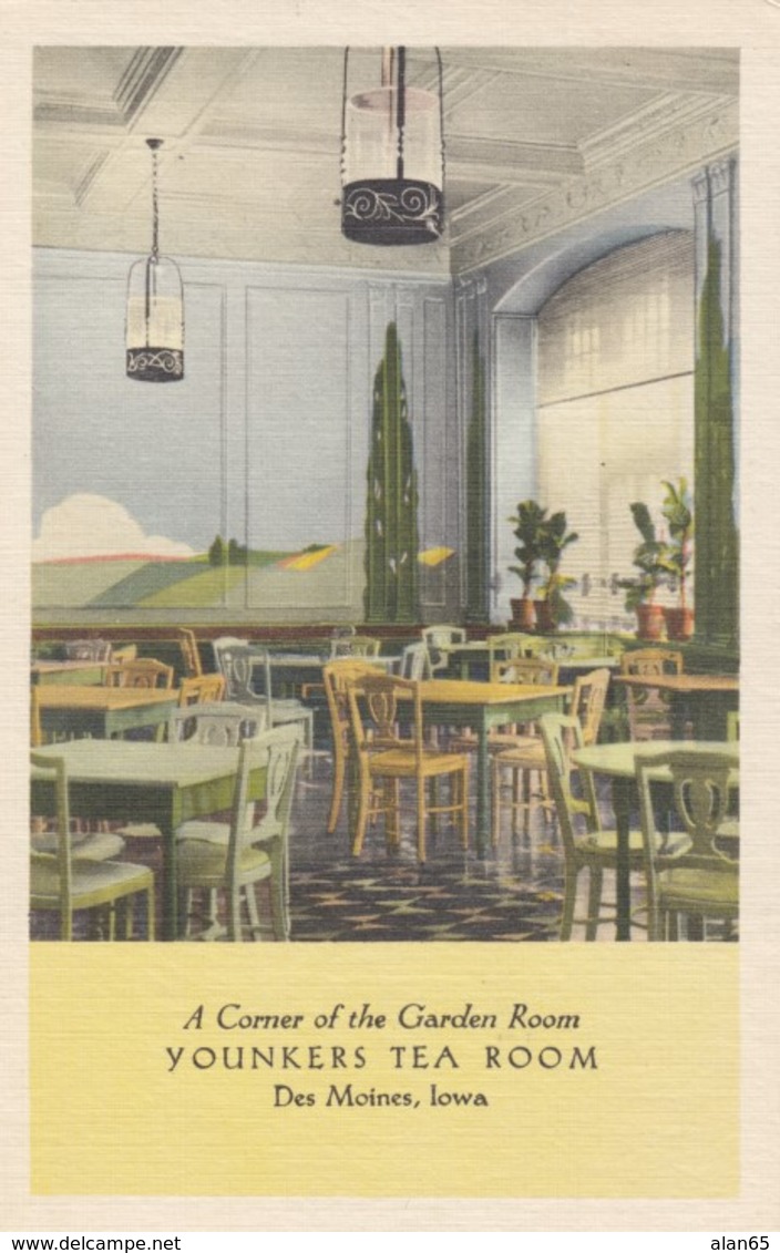 Des Moines Iowa, Younkers Tea Room Interior View, C1940s Vintage Linen Postcard - Des Moines