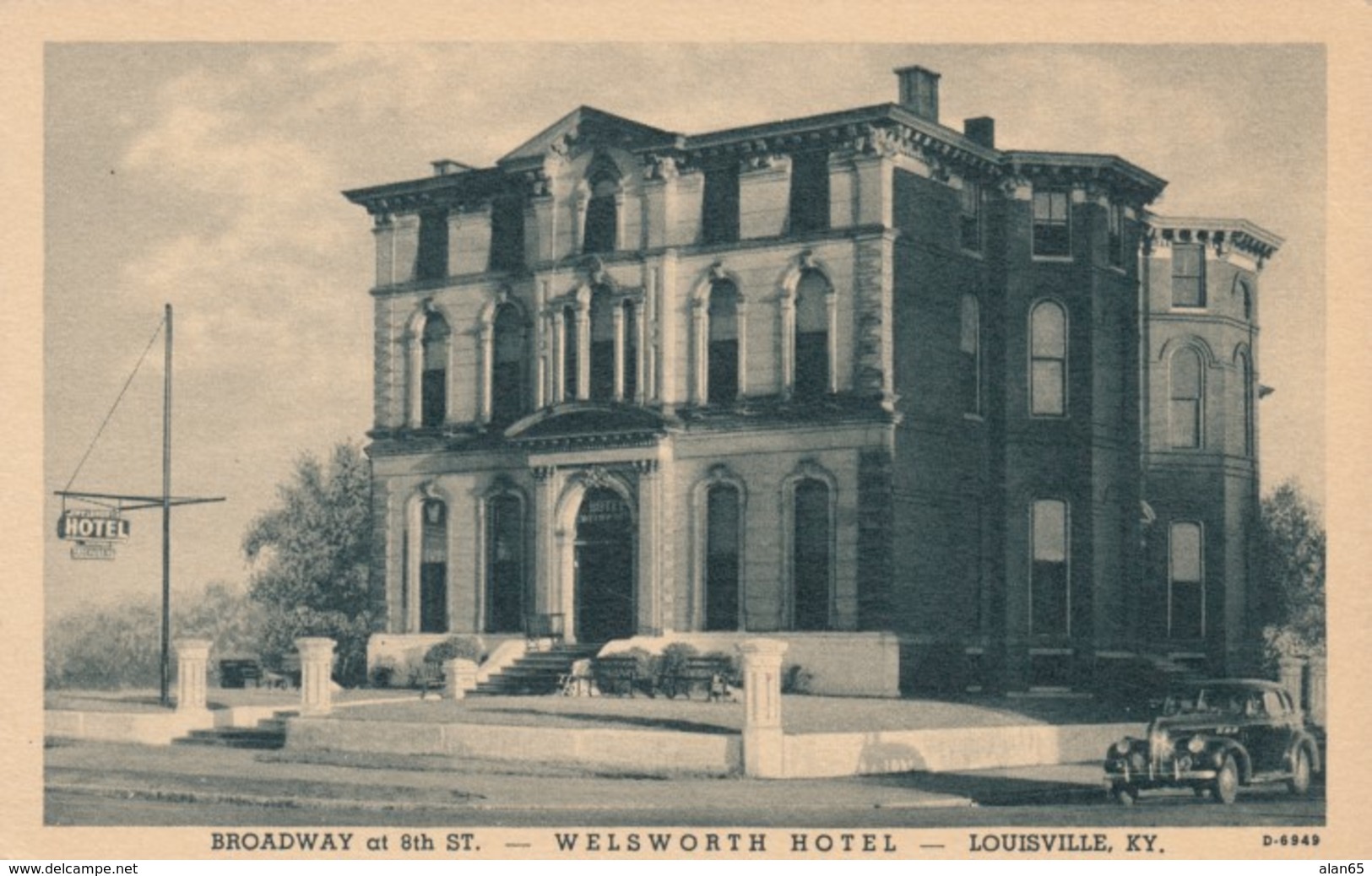 Louisville Kentucky, Welsworth Hotel, Broadway & 8th Architecture, C1930s Vintage Curteich 'Photo-Platin' Postcard - Louisville