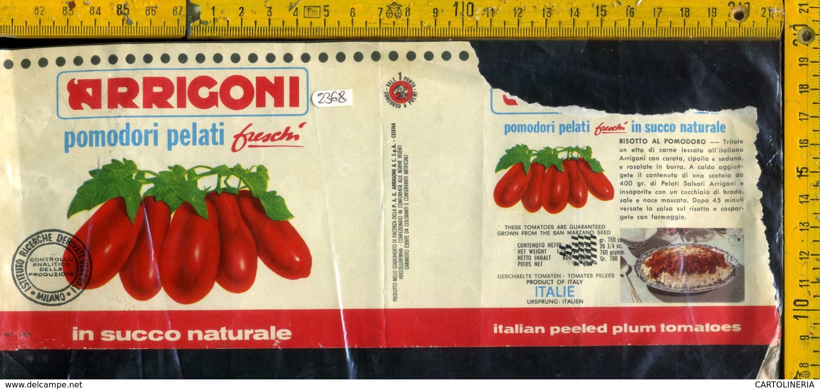 Etichetta Alimentare Pomodori Pelati Arrigoni - Altri & Non Classificati