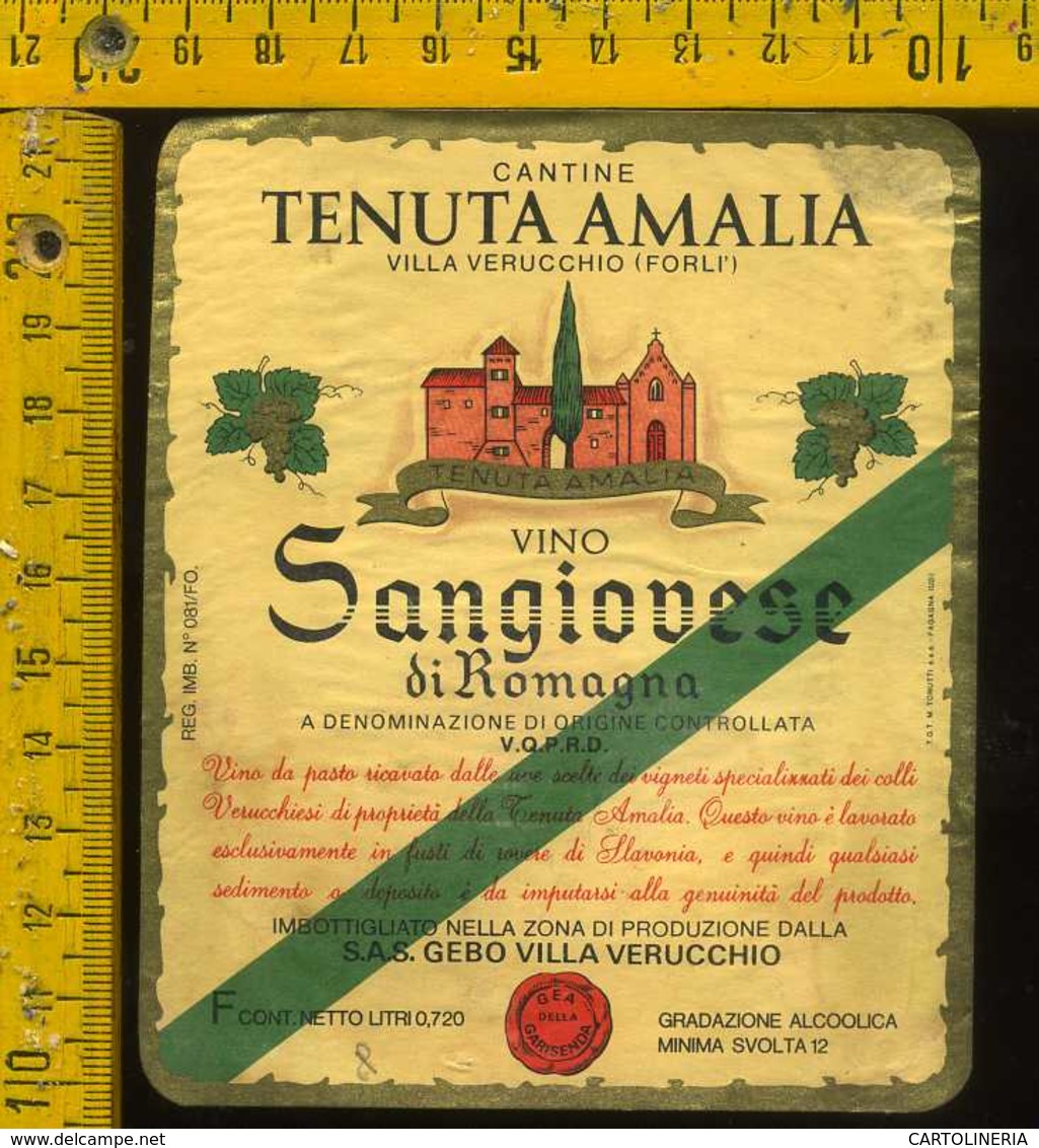 Etichetta Vino Liquore Sangiovese Di Romagna Tenuta Amalia-V. Verucchio FC - Altri & Non Classificati