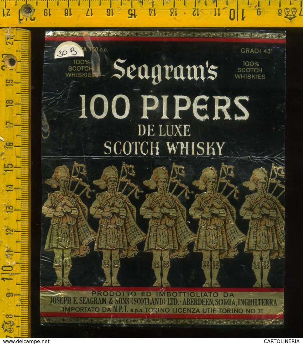 Etichetta Vino Liquore Whisky Seagram's 100 Pipers - Scozia - Altri & Non Classificati