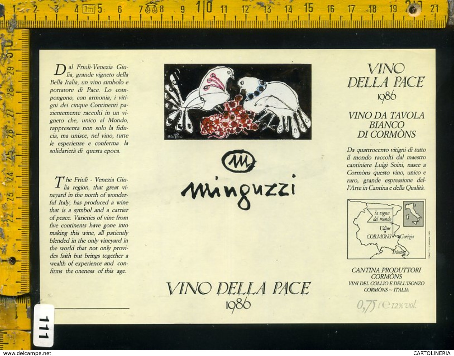 Etichetta Vino Liquore Vino Della Pace 1986 Luciano Minguzzi - Altri & Non Classificati