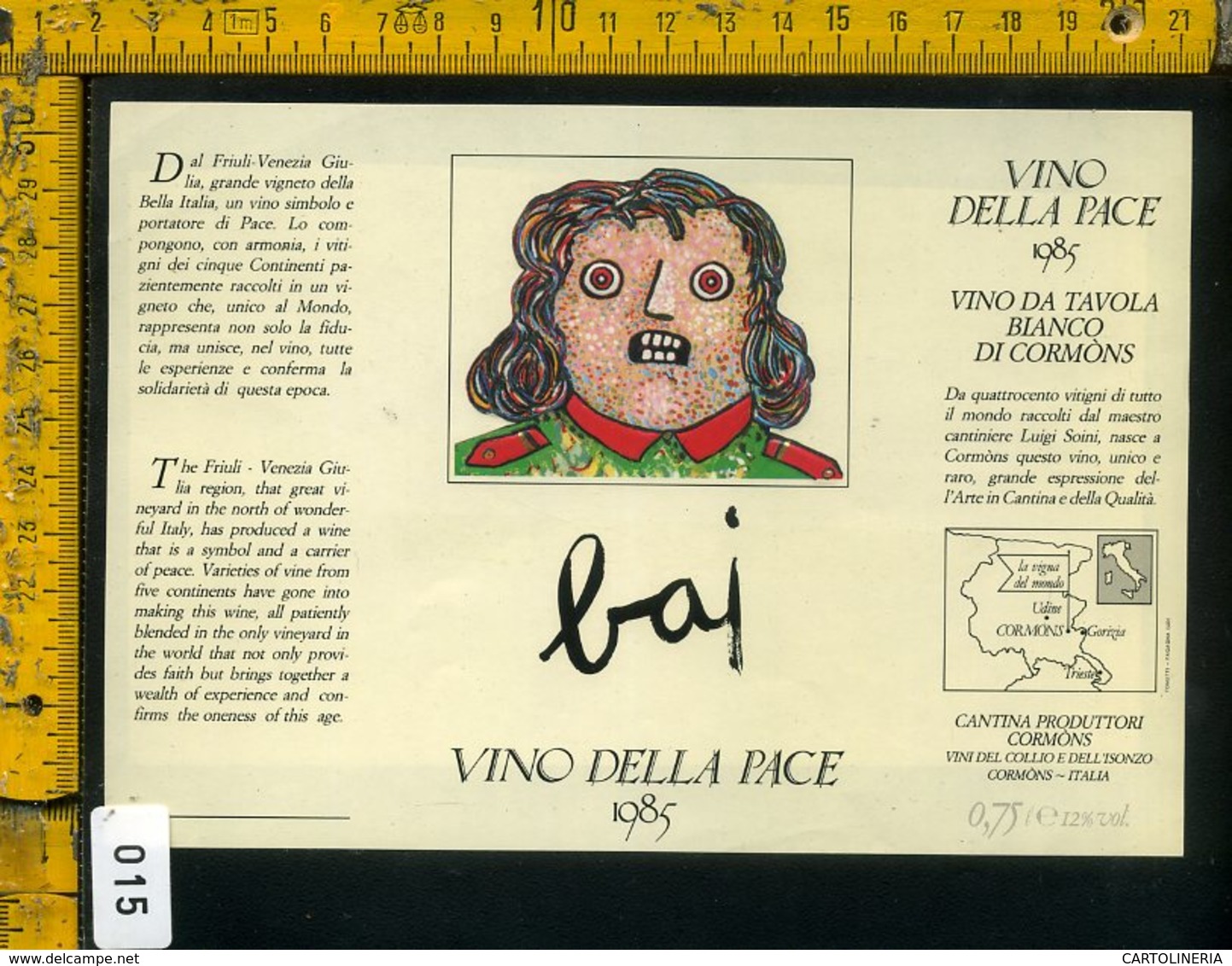 Etichetta Vino Liquore Vino Della Pace 1985 Bai - Altri & Non Classificati