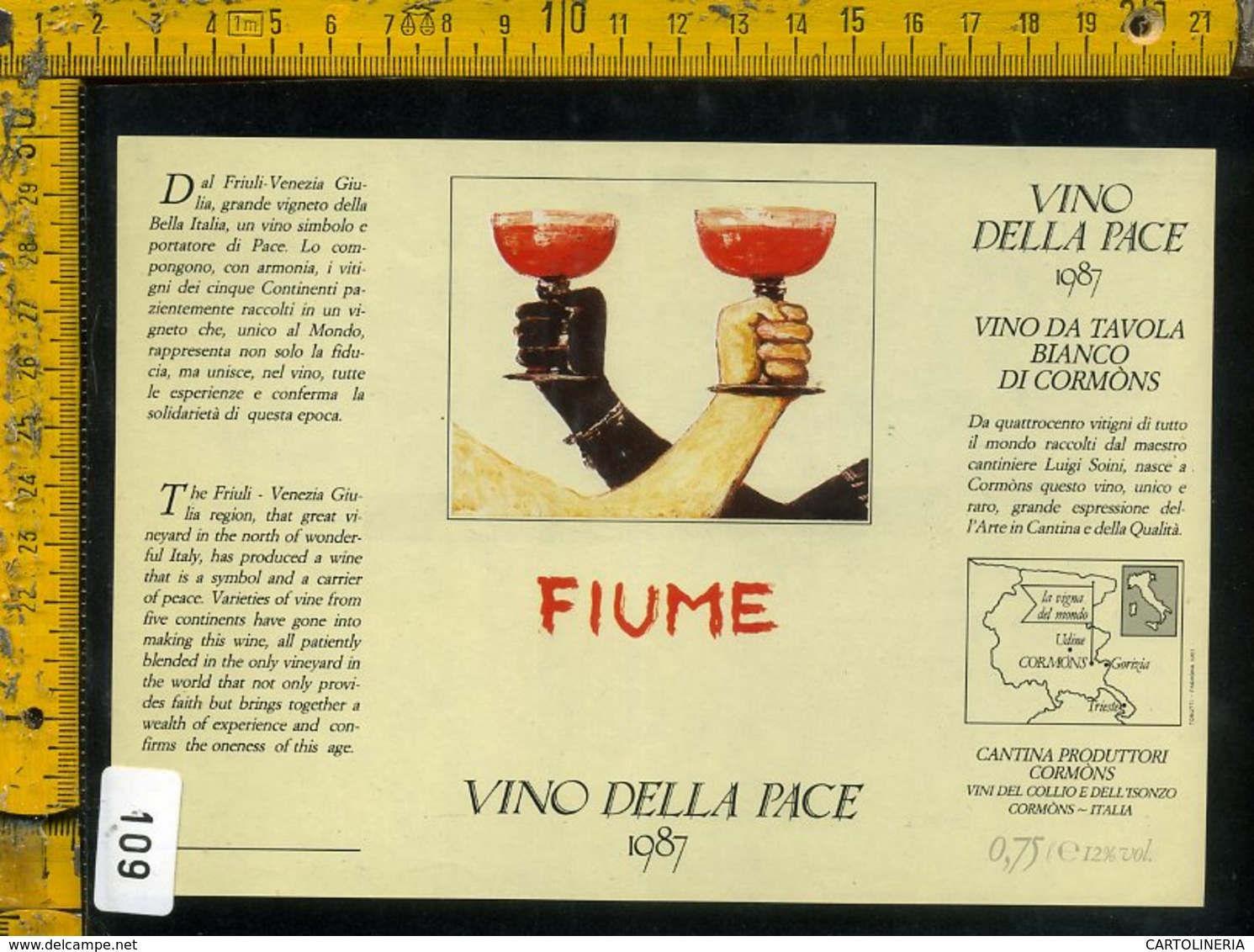 Etichetta Vino Liquore Vino Della Pace 1987 Salvatore Fiume - Altri & Non Classificati