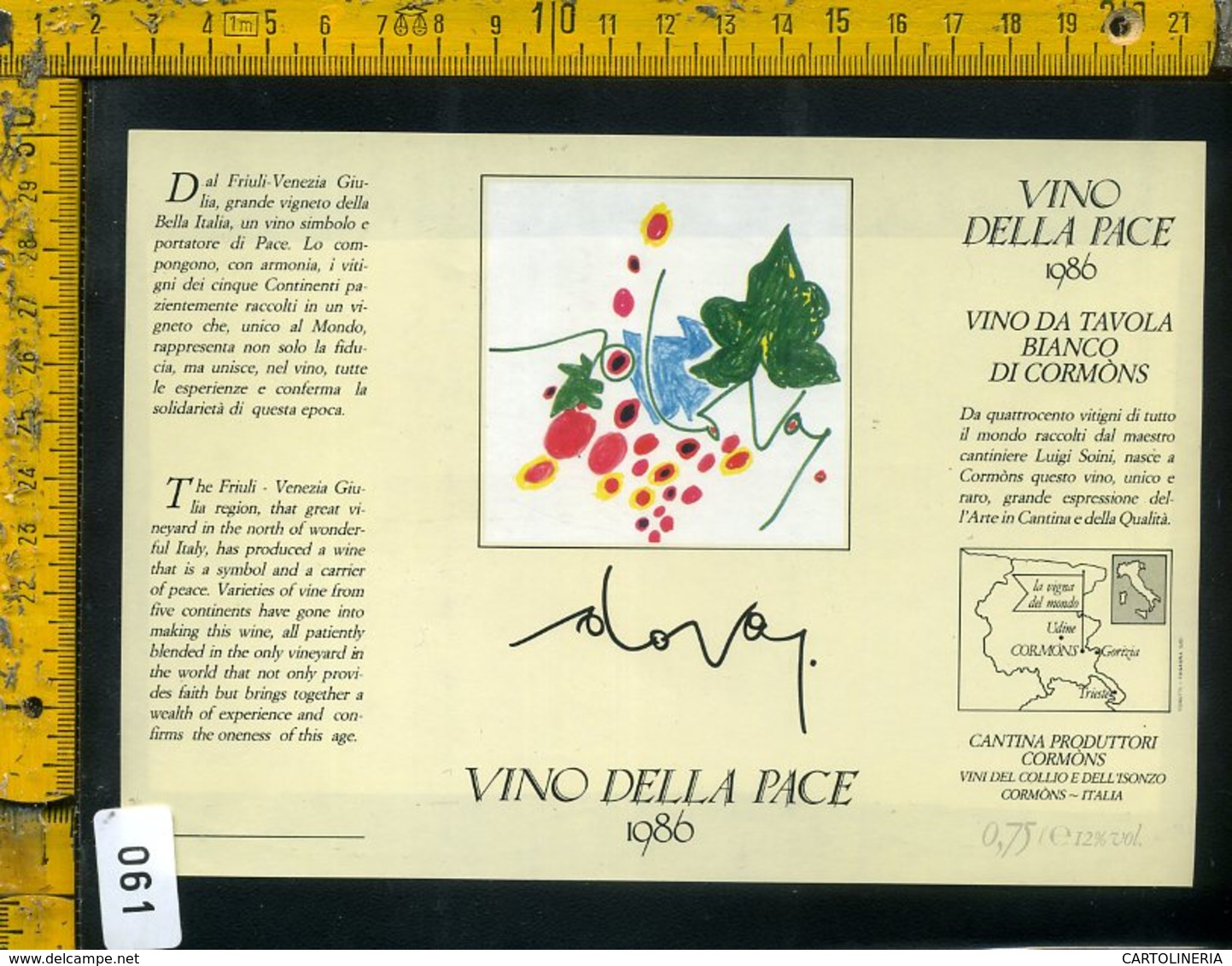 Etichetta Vino Liquore Vino Della Pace 1986 Gianni Dova - Altri & Non Classificati