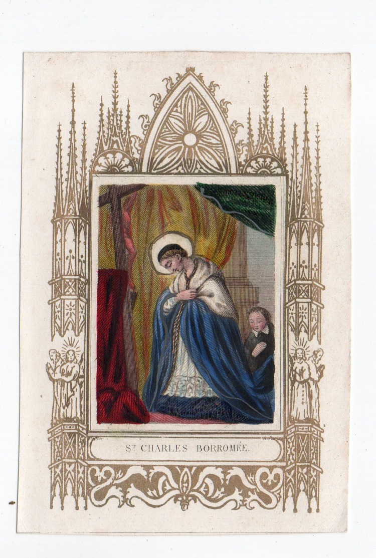 Saint Charles Borromée (gravure Colorée, 19ieme) - Devotieprenten