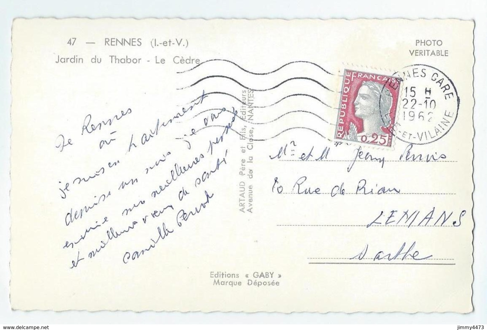 CPSM Dentelées - Le Cèdre Du Jardin Du Thabor En 1962 - RENNES 35 Ille Et Vilaine - Edit. ARTAUD N° 47 - Recto-Verso - Rennes