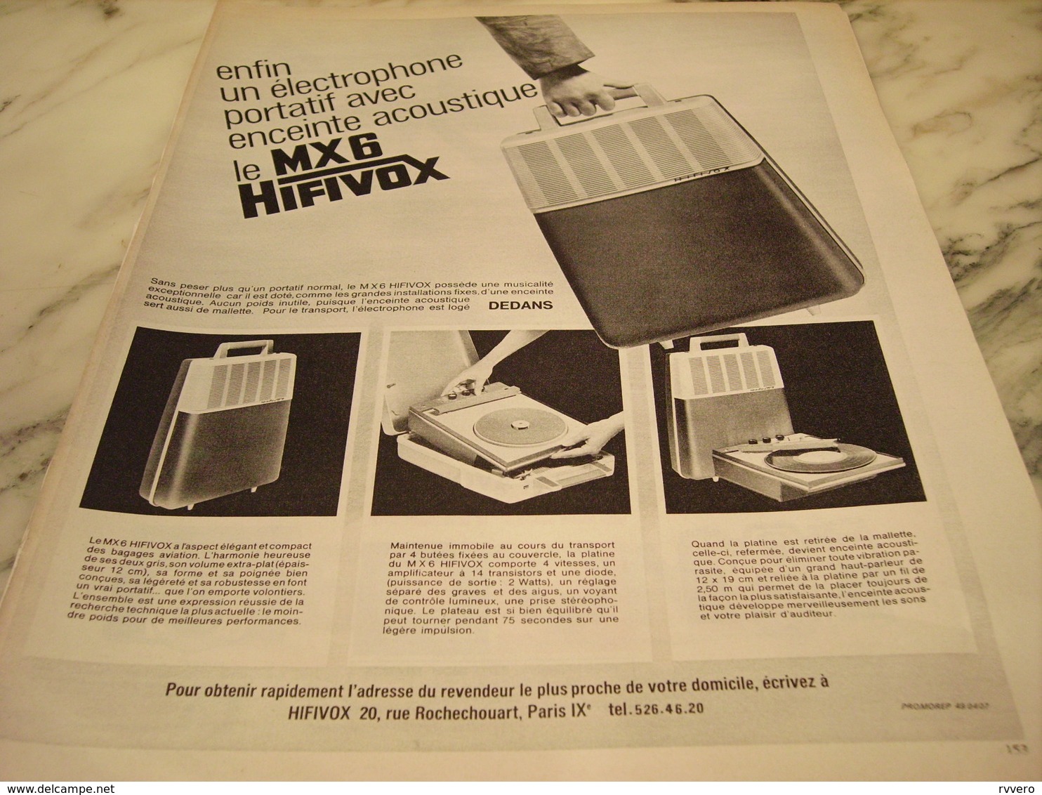 ANCIENNE PUBLICITE ELECTROPHONE MX6 DE HIFIVOX  1965 - Publicités