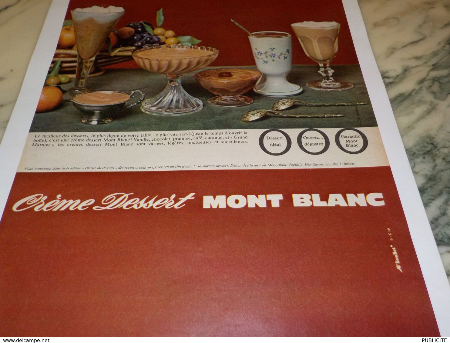 ANCIENNE PUBLICITE CREME DESSERT DE MONT BLANC 1965 - Autres & Non Classés