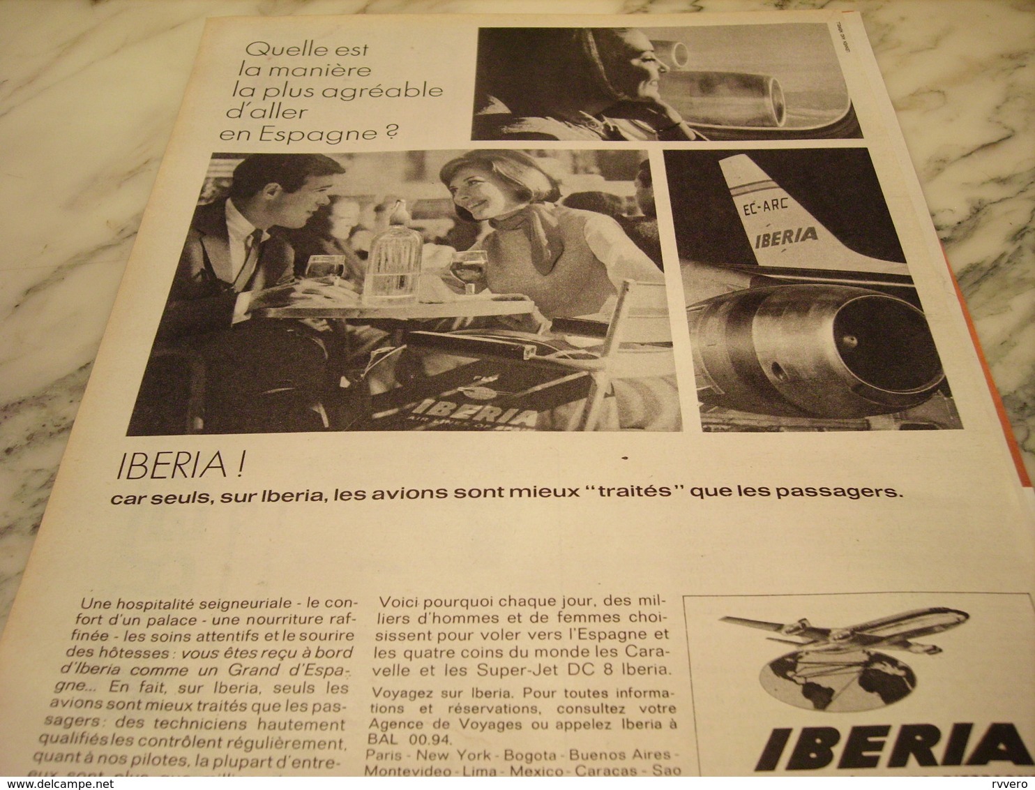 ANCIENNE PUBLICITE LIGNE AERIENNE IBERIA 1965 - Publicités