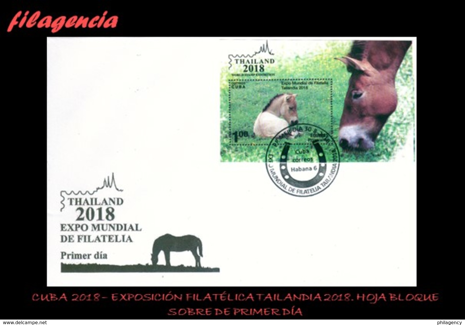 CUBA SPD-FDC. 2018-33 EXPOSICIÓN FILATÉLICA TAILANDIA 2018. FAUNA. CABALLOS. HOJA BLOQUE - FDC