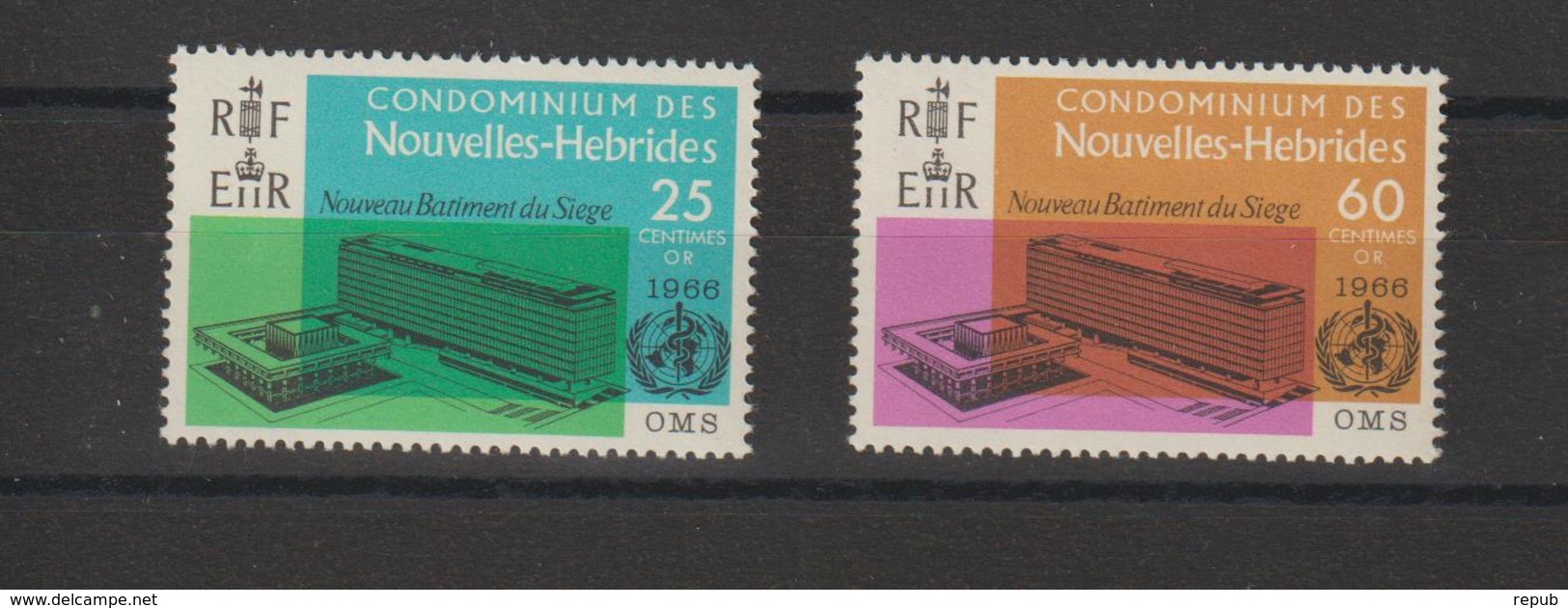 Nouvelles-Hébrides Légende Française 1966 Inauguration Siège OMS 245-246 ** 2val. MNH - Ungebraucht