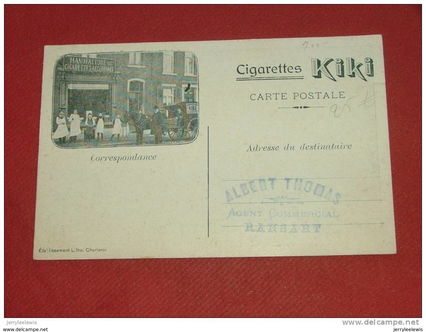 PUBLICITE  -  CHARLEROI - Manufacture De Cigarettes Algériennes - " Cigarettes Kiki "  - - Advertising