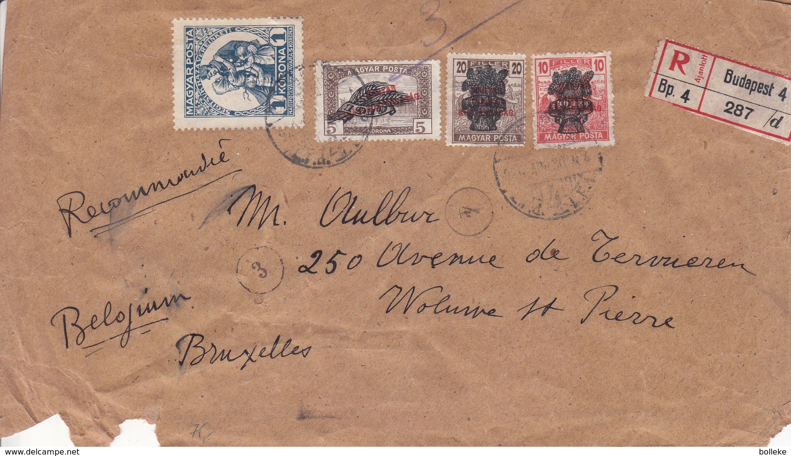 Hongrie - Lettre Recom De 1920 - Oblit Budapest - Exp Vers Woluwe St Pierre - Briefe U. Dokumente