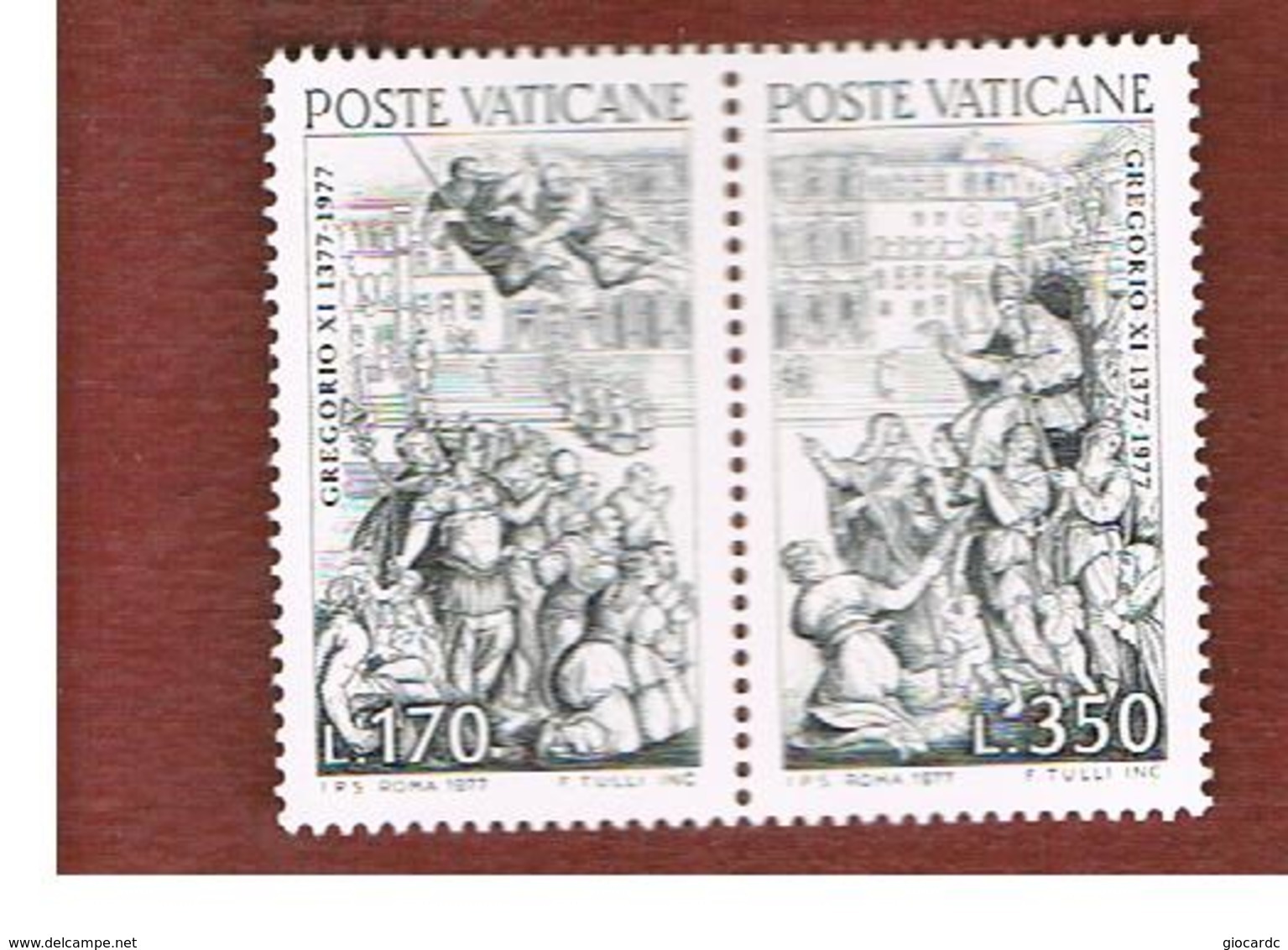 VATICANO (VATICAN) - UNIF. 616.617 - 1977 RITORNO A ROMA DI GREGORIO XI: SERIE COMPLETA IN DITTICO SE-TENANT   -  MINT** - Unused Stamps