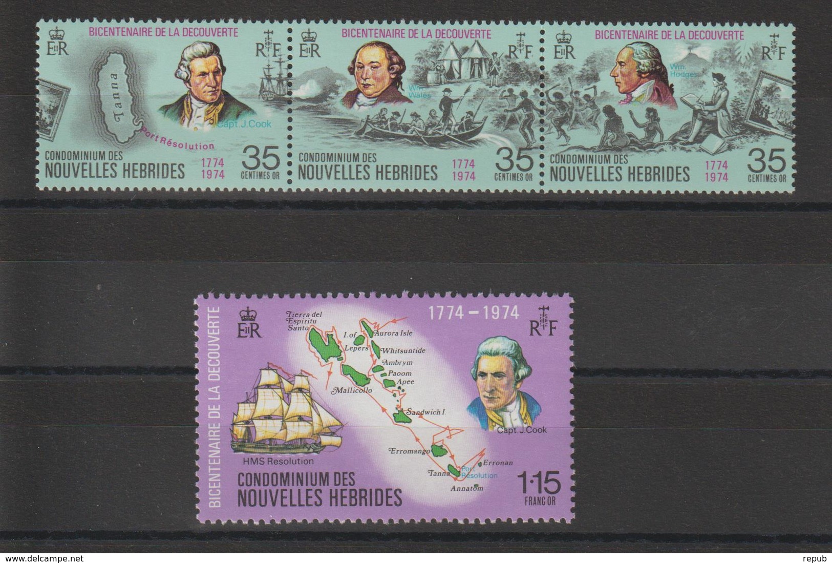 Nouvelles-Hébrides Légende Française 1974 Bicentenaire Découverte Des Iles 394-397 ** 4val. MNH - Neufs