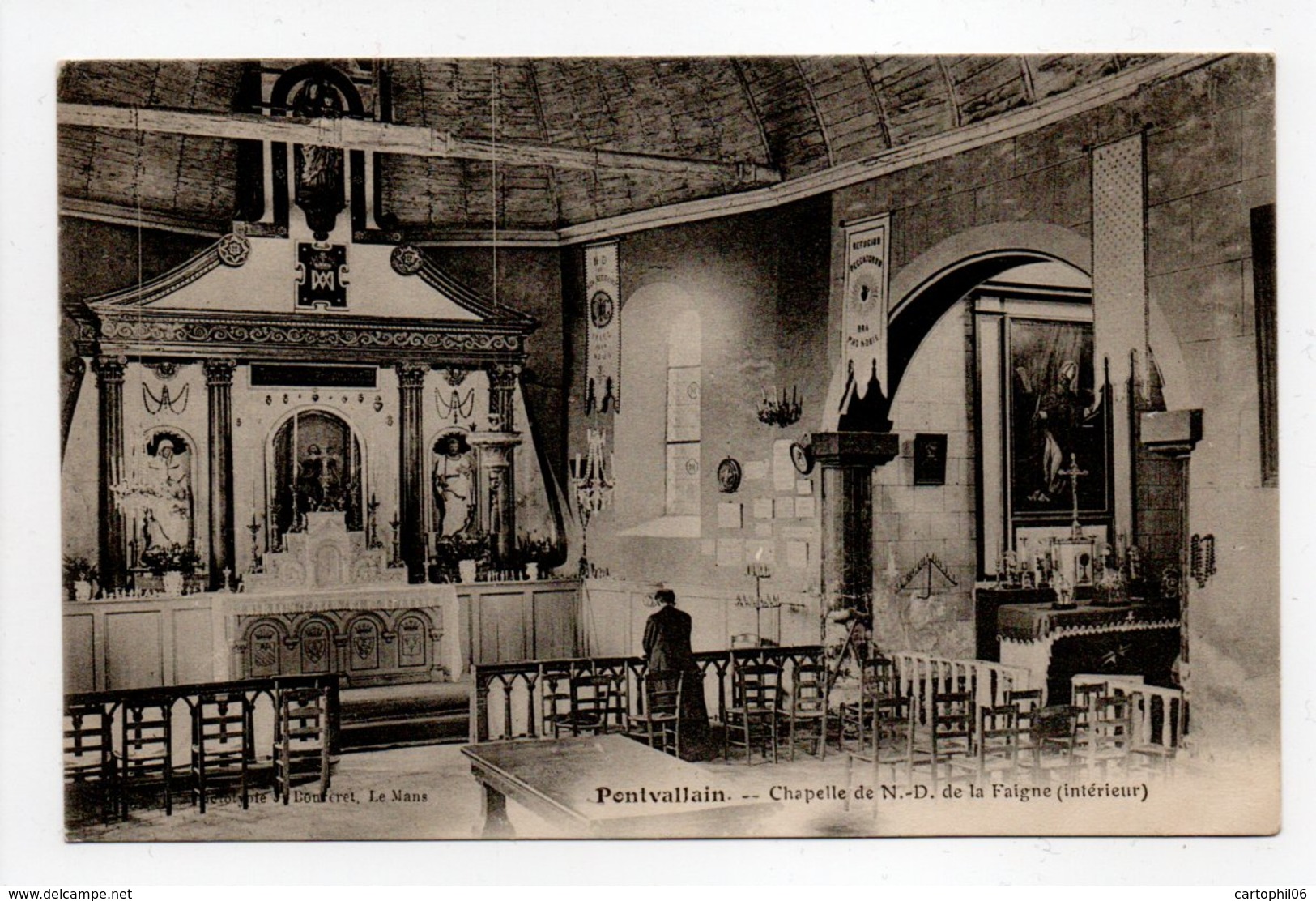 - CPA PONTVALLAIN (72) - Chapelle De N.-D. De La Faigne 1910 (intérieur) - Photo J. Bouveret - - Pontvallain