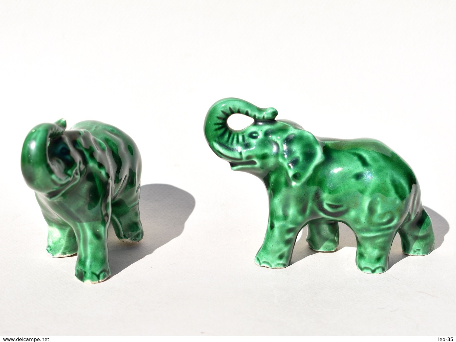 Lot De 2 Statues D'éléphant Vintage - Sujet En Faïence - Sonstige & Ohne Zuordnung