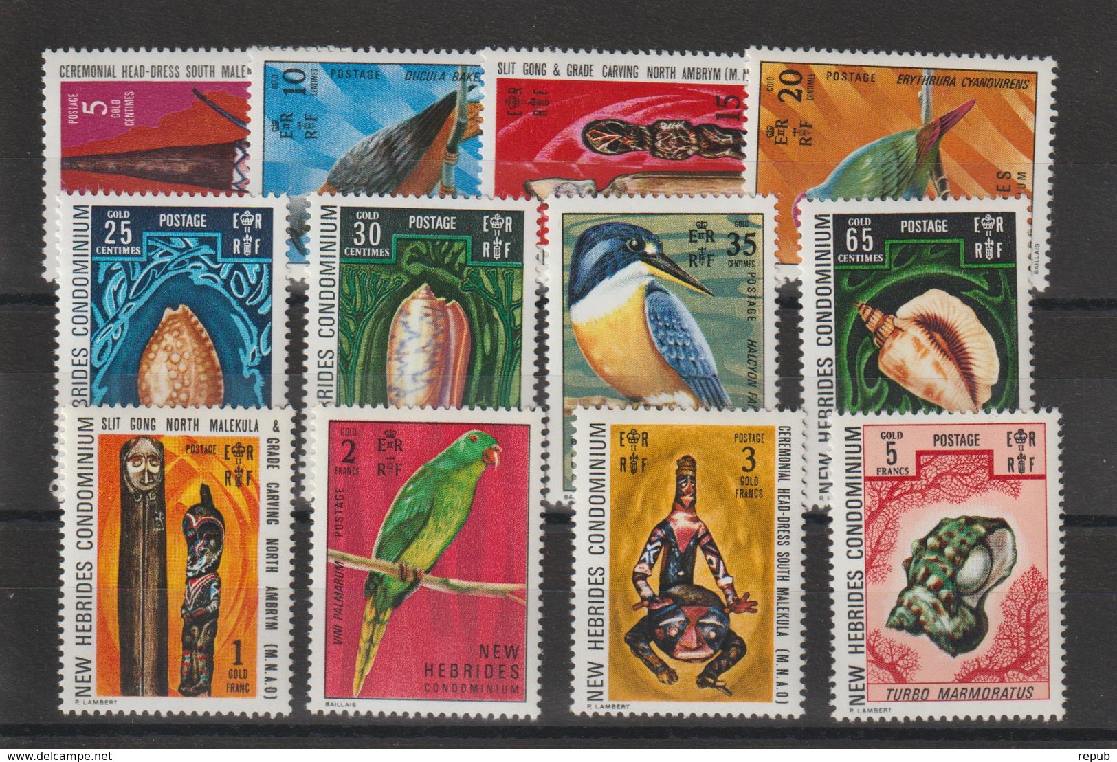 Nouvelles-Hébrides Légende Anglaise 1972 Oiseaux Et Coquillages 338-349 ** 12val. MNH - Neufs