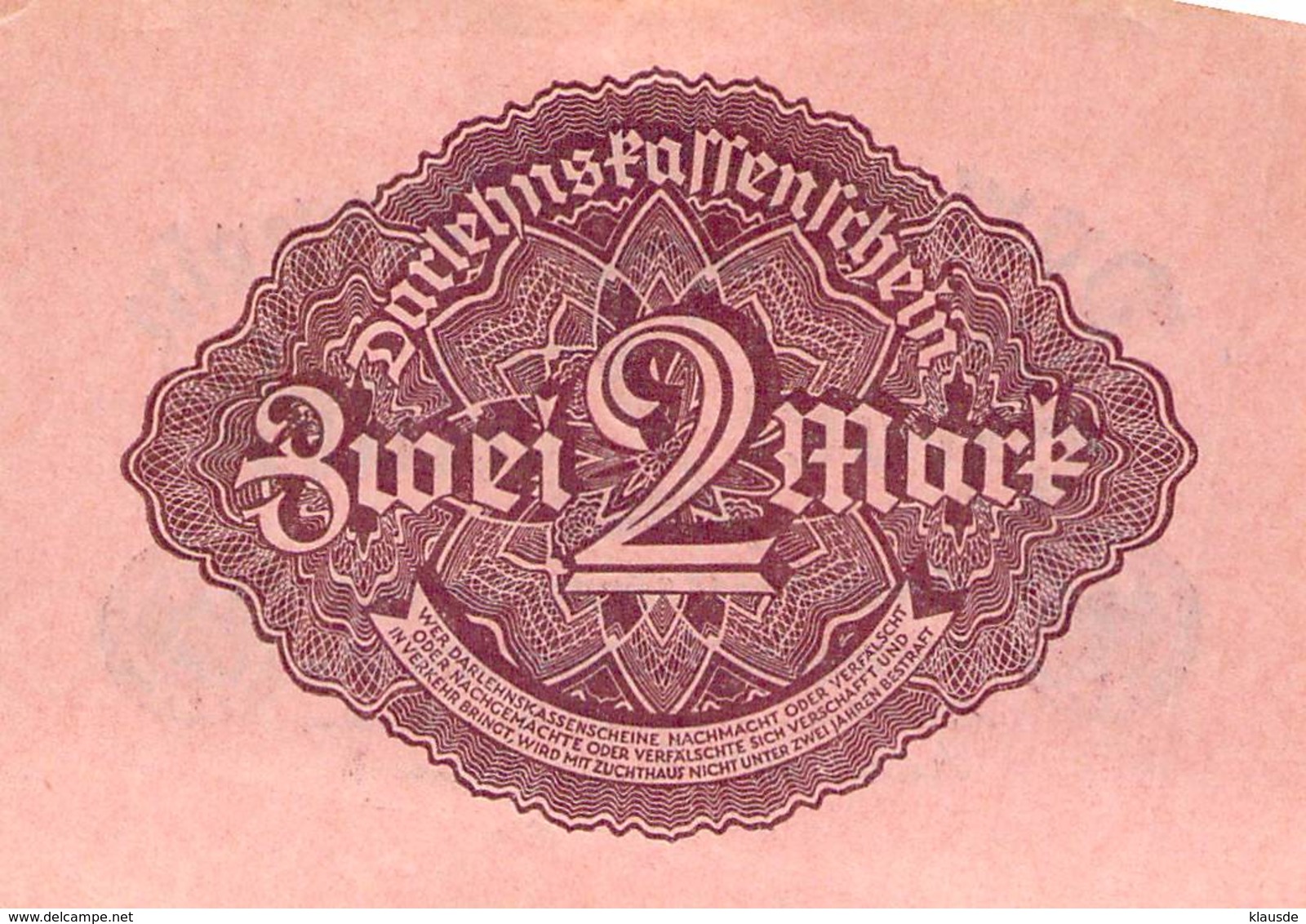 2 Mark Darlehenskassenschein 1922 - Imperial Debt Administration