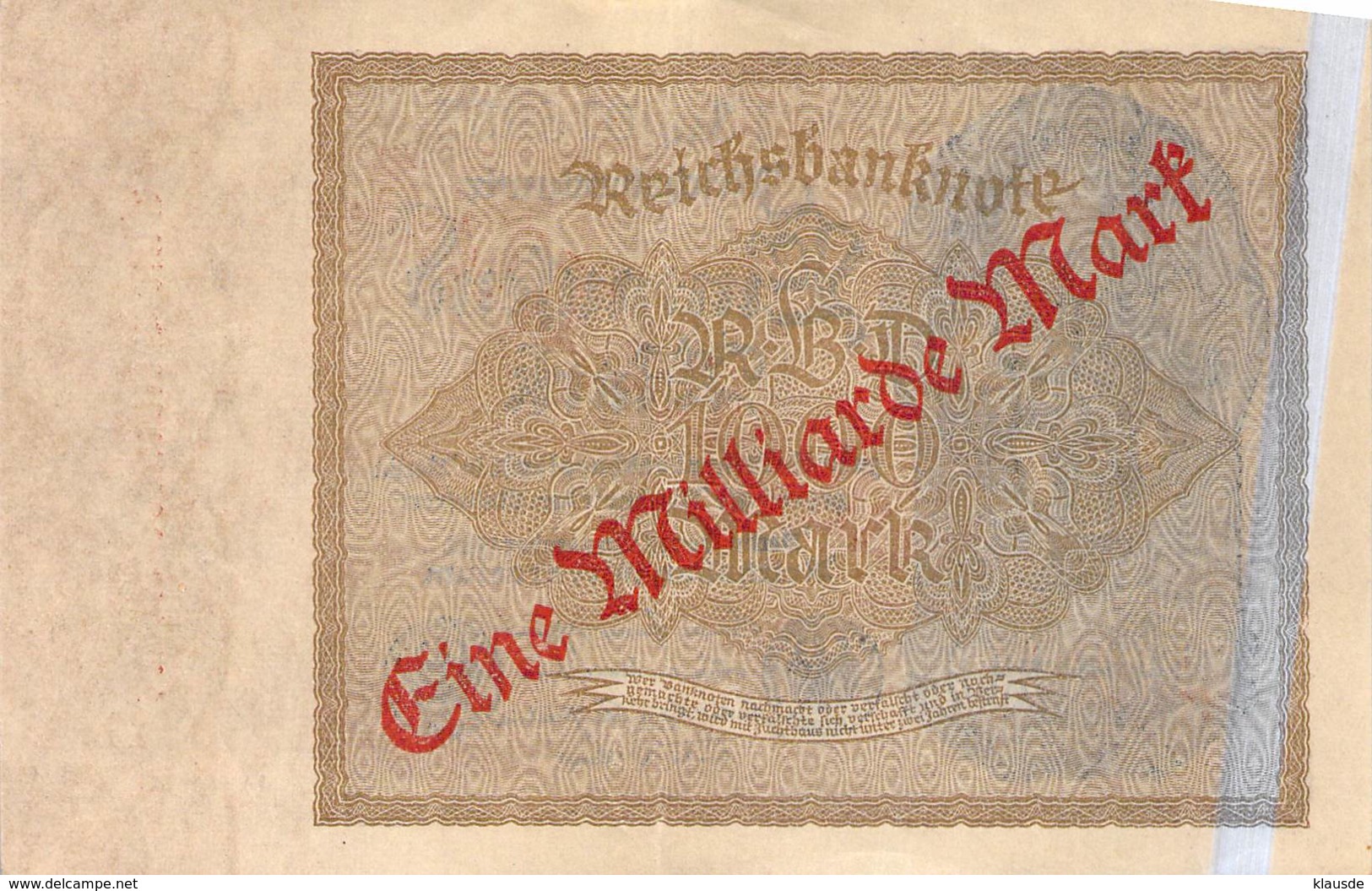 1 Milliarde Mark Überdruckprovisorium 1922 Reichsbanbknote - 1 Milliarde Mark