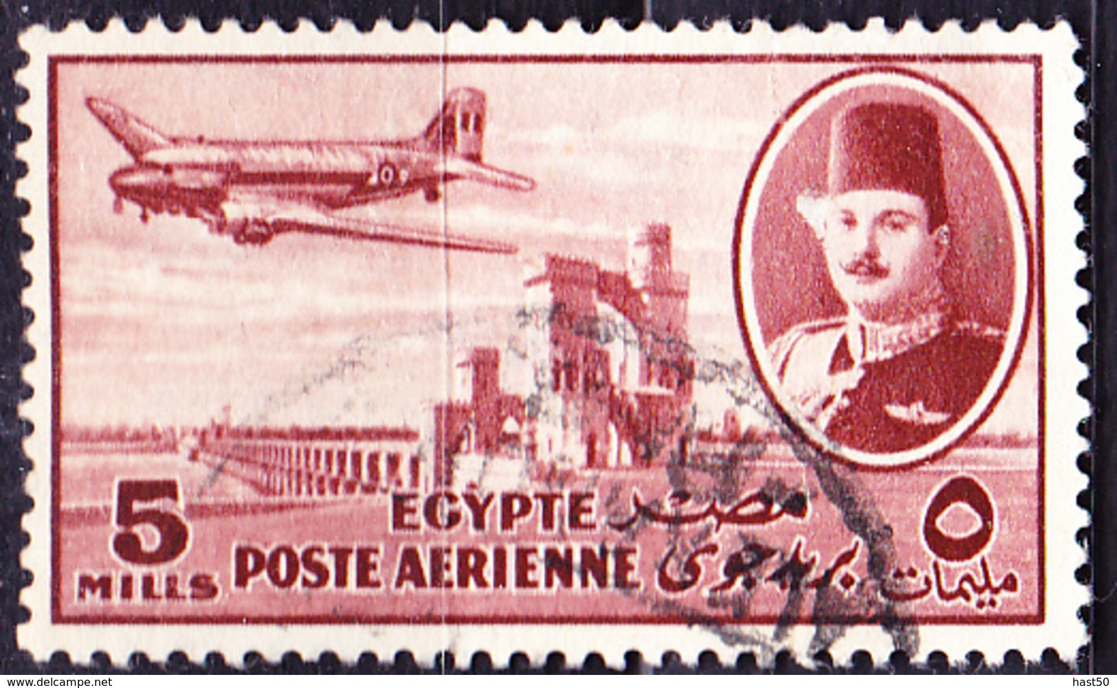 Ägypten - Flugzeug Vom Typ Dakota über Nilstaudamm (Mi.Nr.: 307) 1947 - Gest Used Obl. - Poste Aérienne