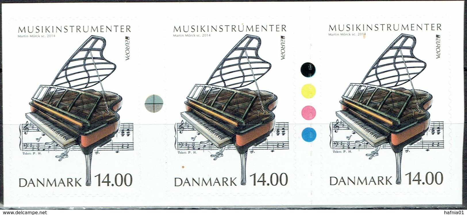 Denmark 2014.  CEPT: Folk Music Instruments.  Michel 1771, 3-strip.   MNH. - Nuevos