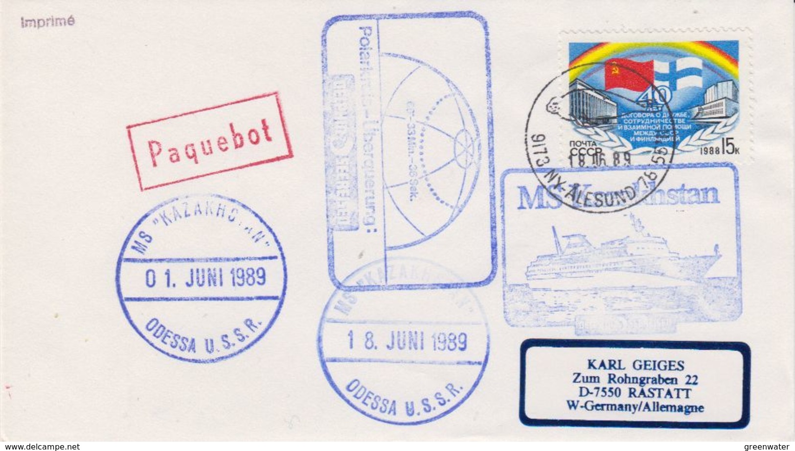 Russia 1989 MS Kazakhstan Cover Ca 18.06.89 Alesund (41982) - Poolshepen & Ijsbrekers