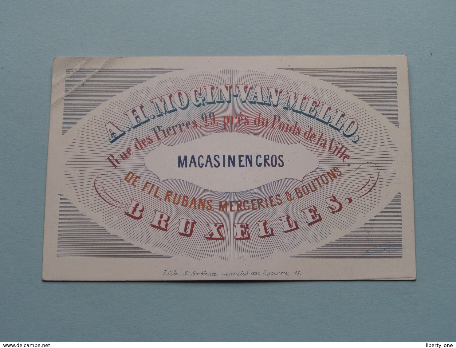 A. H. MOGIN-VAN MELLO Rue Des Pierres 29 Magasin BRUXELLES ( Porcelein / Porcelaine ) Formaat +/- 10 X 6 Cm - Cartes De Visite