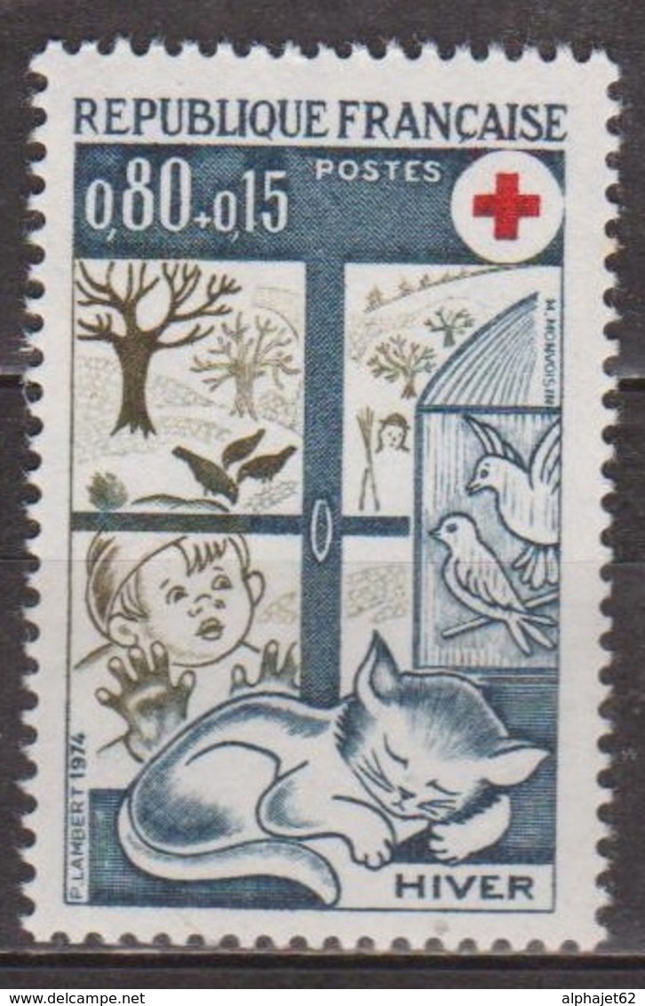 Croix Rouge: Les Quatre Saisons: Hiver - FRANCE - Chat Qui Dort, Oiseau, Enfant à La Fenetre - N° 1829 ** - 1974 - Nuovi