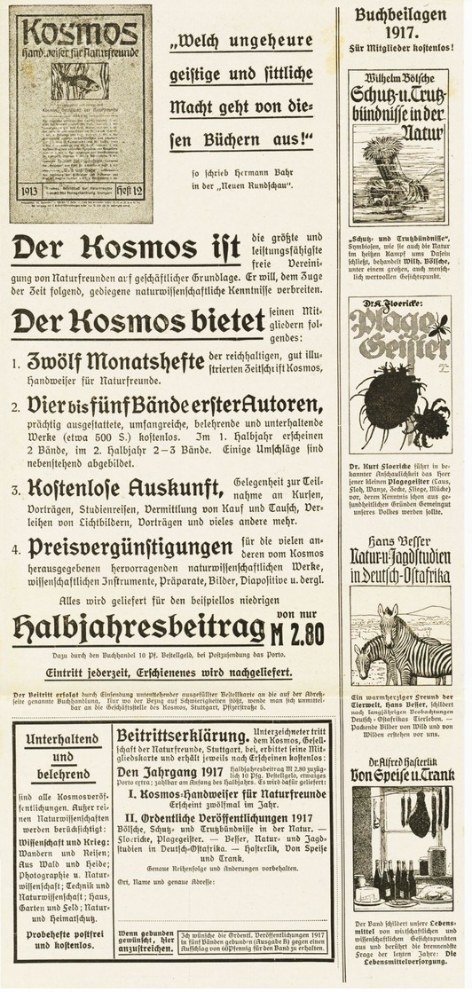 Original-Werbung - Prospekt 1917 :  2-Seiter Kartoniert:  KOSMOS KRIEGSAUSGABE - Ca. 165 X 360 Mm - Publicité