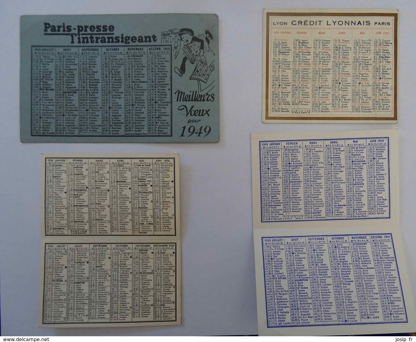 Lot De 4 Mini- CALENDIERS - Petit Format : 1941-60