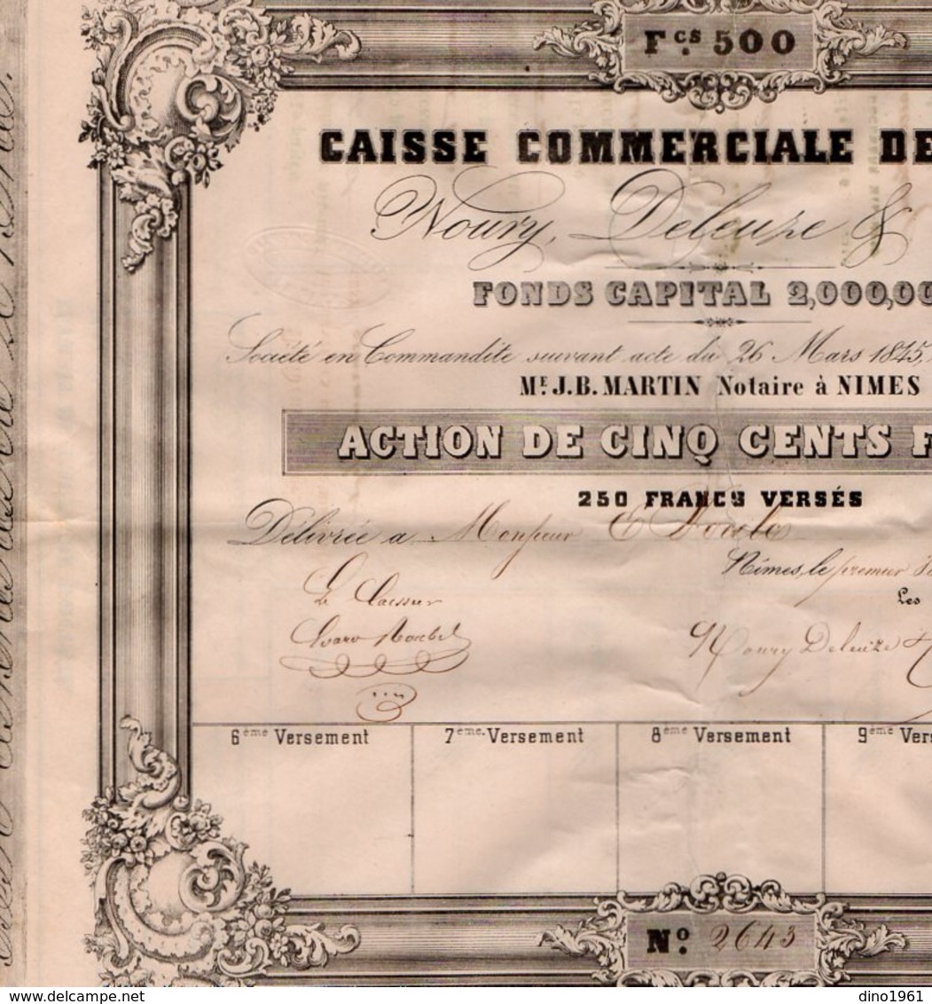 VP14.602 - 1847 - Action De La Caisse Commerciale De NIMES - Mrs NOURY , DELEUZE & Cie - M - O