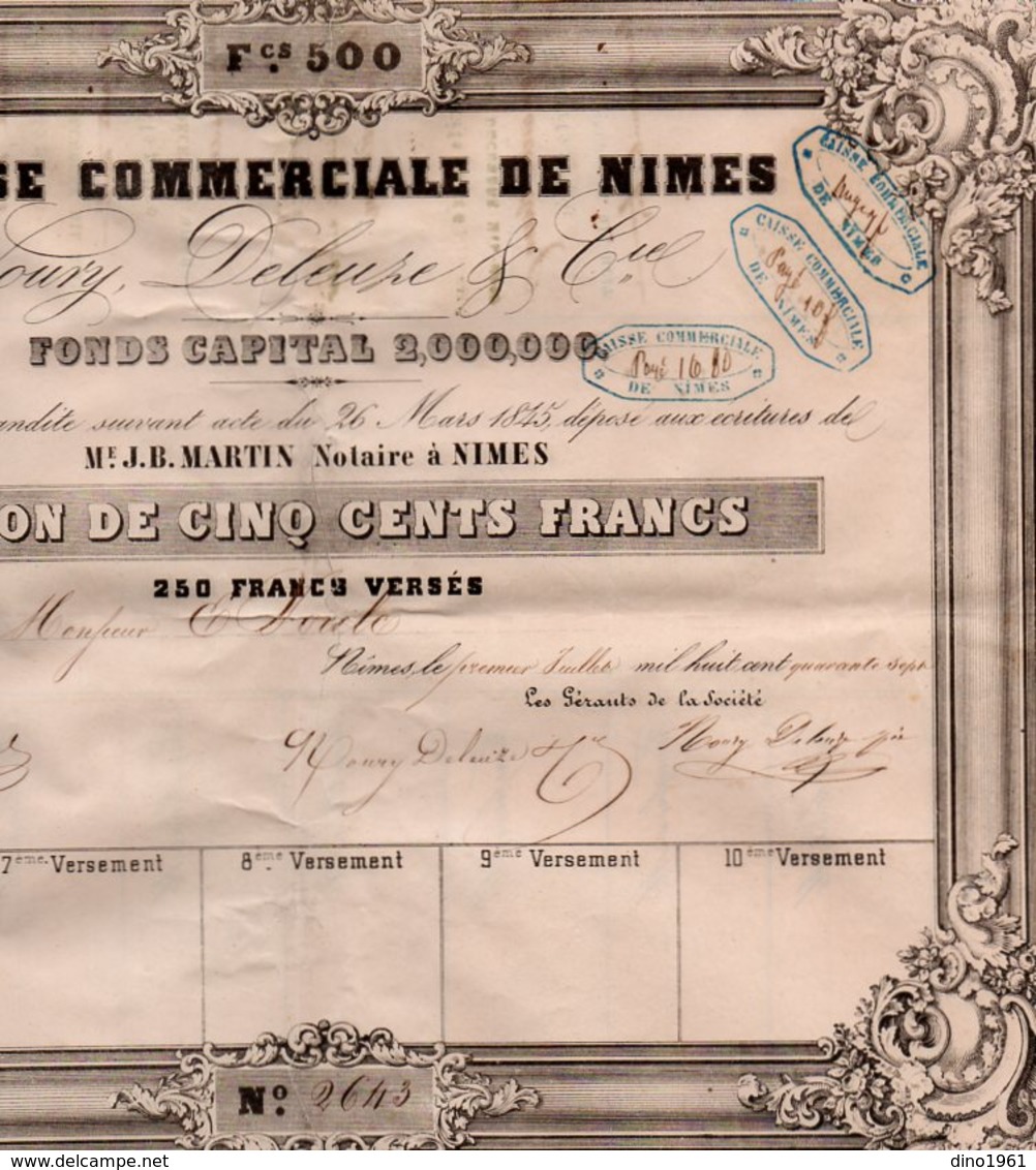 VP14.602 - 1847 - Action De La Caisse Commerciale De NIMES - Mrs NOURY , DELEUZE & Cie - M - O