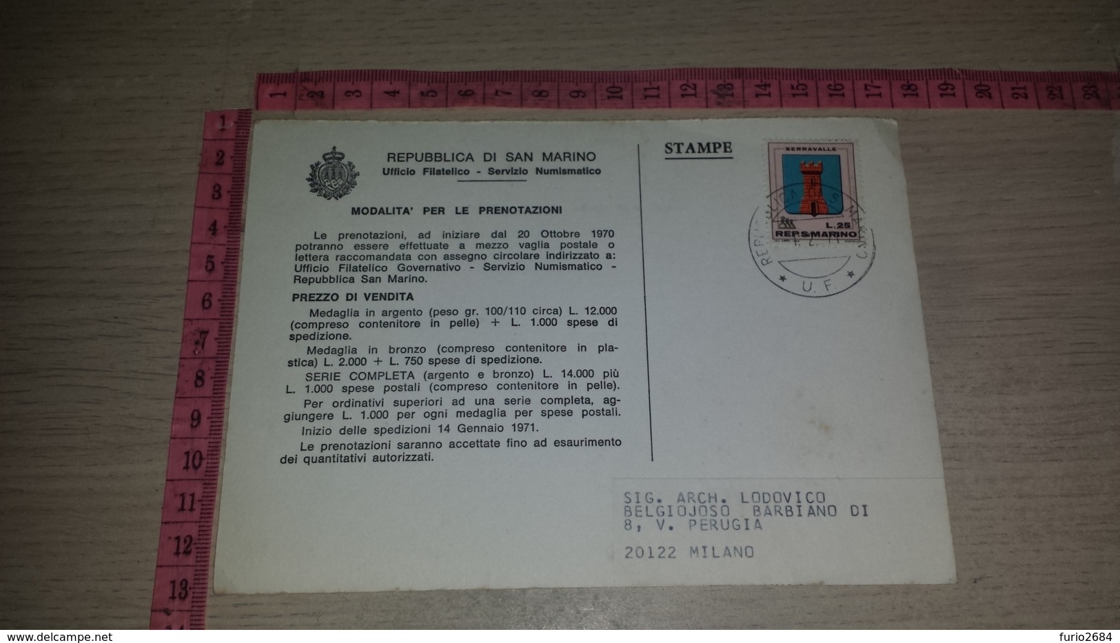 SP-1594 STORIA POSTALE SAN MARINO CON FRANCOBOLLO PER MILANO UFFICIO FILATELICO GOVERNATIVO - Variedades Y Curiosidades