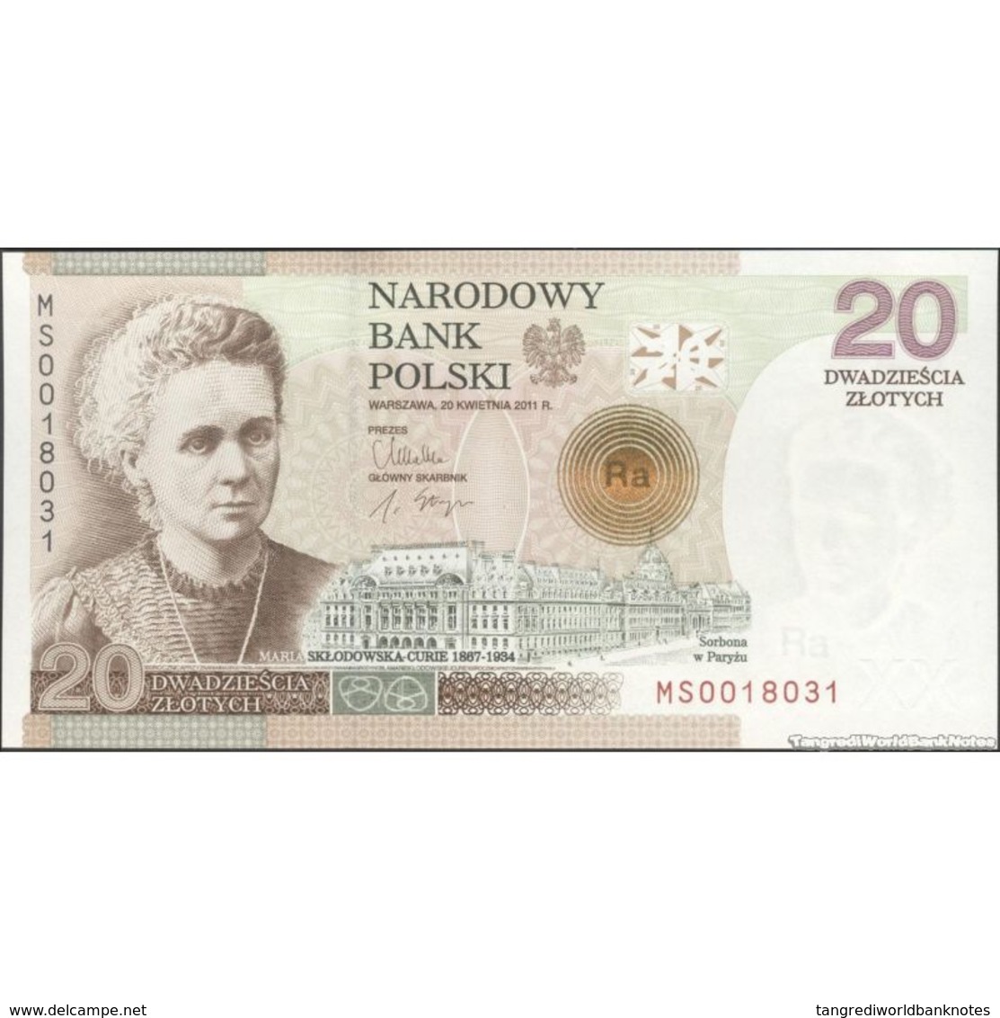 TWN - POLAND 182 - 20 Złotych 20.4.2011 100th Ann. Of Nobel Prize To Marie Curie - Prefix MS - Folder UNC - Polonia