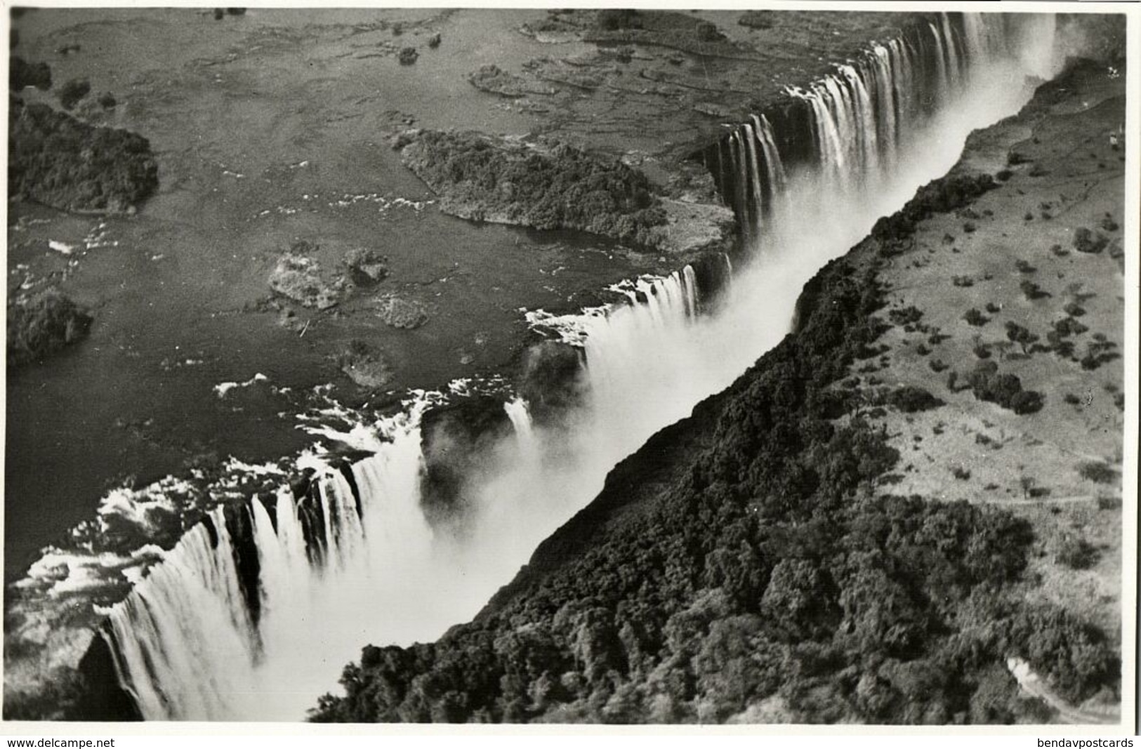 Rhodesia, VICTORIA FALLS, Main Falls And Rainbow Falls From The Air (1940s) RPPC - Simbabwe