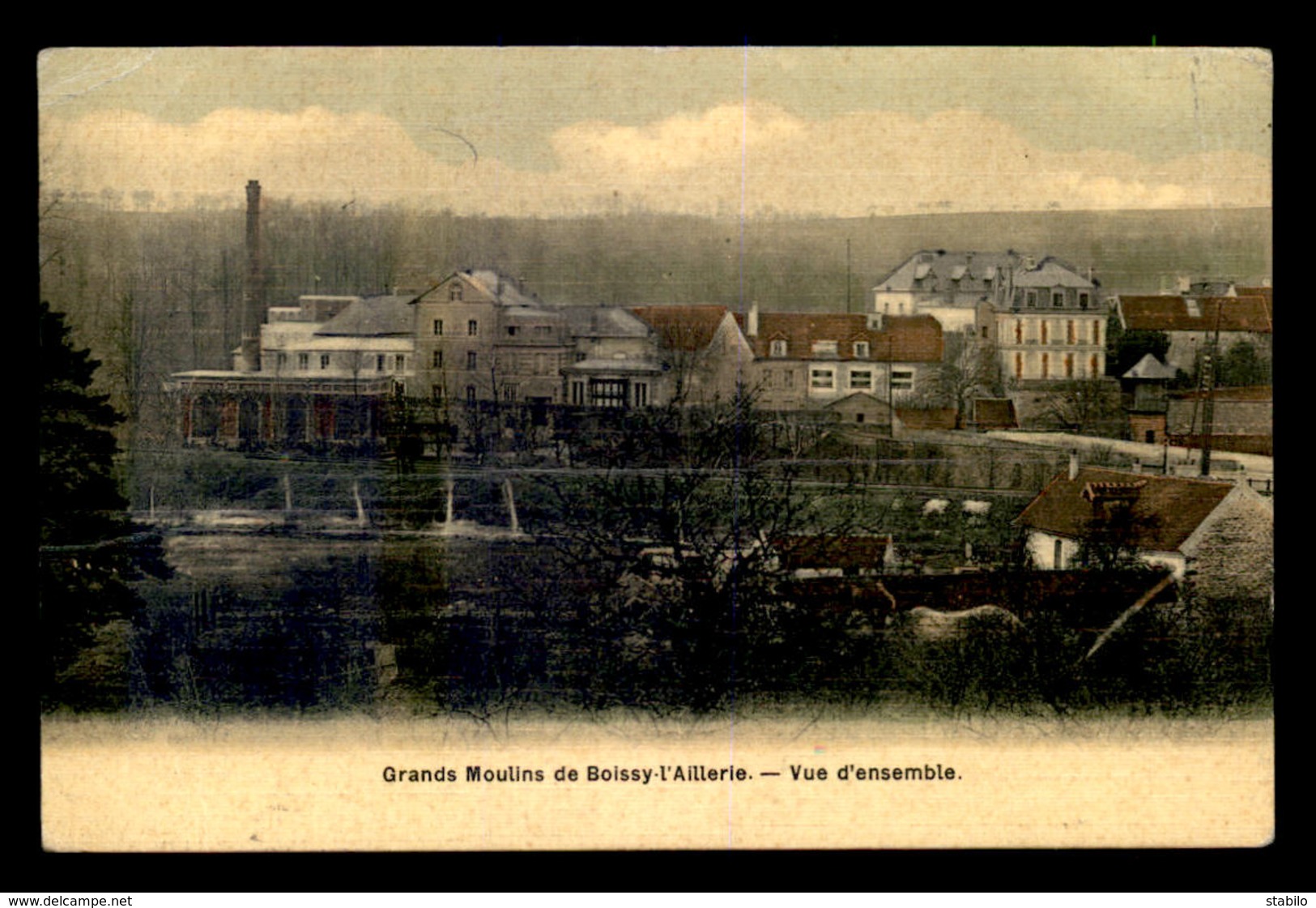 95 - BOISSY-L'AILLERIE - VUE D'ENSEMBLE DES GRANDS MOULINS - CARTE ANCIENNE TOILEE ET COLORISEE - Boissy-l'Aillerie