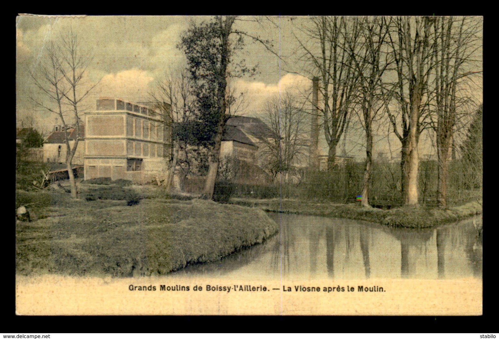 95 - BOISSY-L'AILLERIE -  LES GRANDS MOULINS - LA VIOSNE APRES LE MOULIN  - CARTE ANCIENNE TOILEE ET COLORISEE - Boissy-l'Aillerie