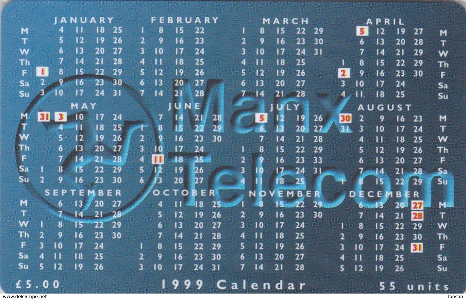 Isle Of Man, MAN 141, £5, 1999 Calendar, Mint In Blister, 2 Scans. - Isla De Man