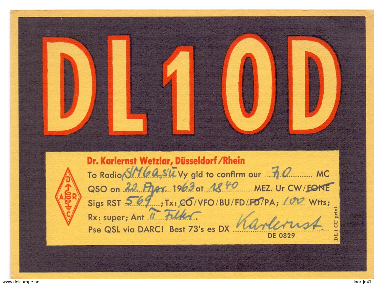 QSL Kaart Carte - Radio - DL1OD - Dr. Kaerlernst Wetzlar - Düsseldorf 1963 - Autres & Non Classés