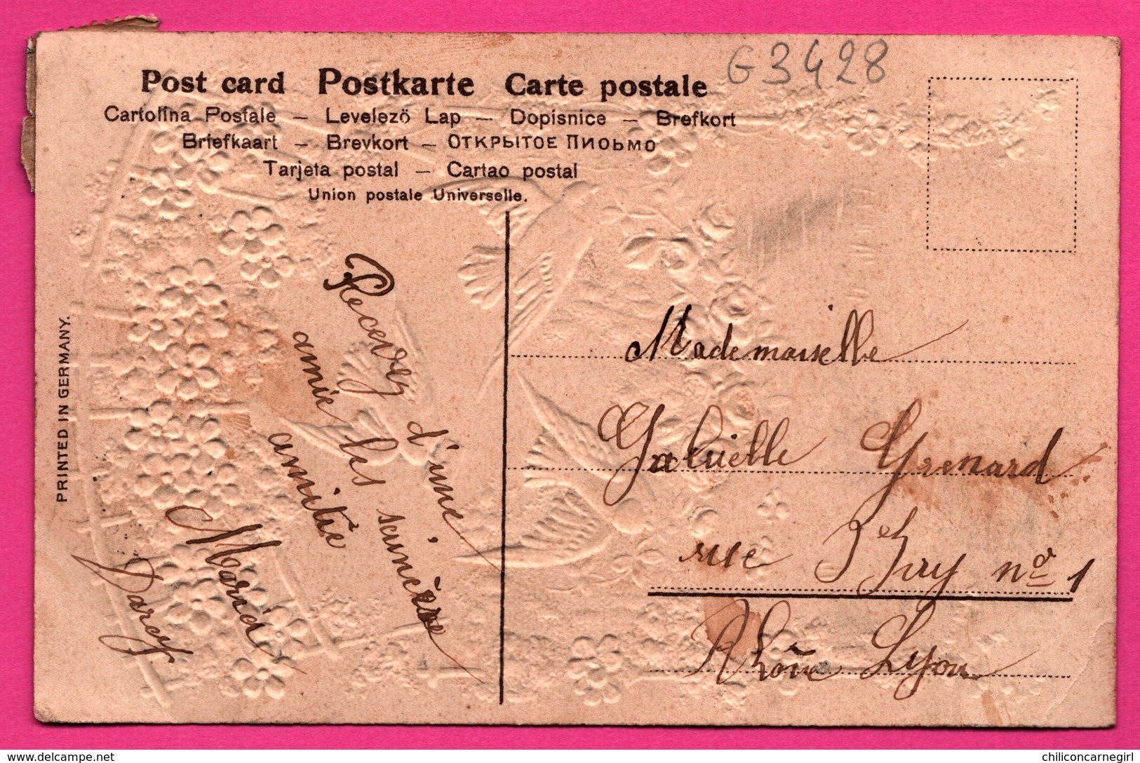 Cp Gaufée - Cueillies Pour Vous - 3 Colombes - Oiseau - Rose - Lettre - Embossed - 1908 - Autres & Non Classés