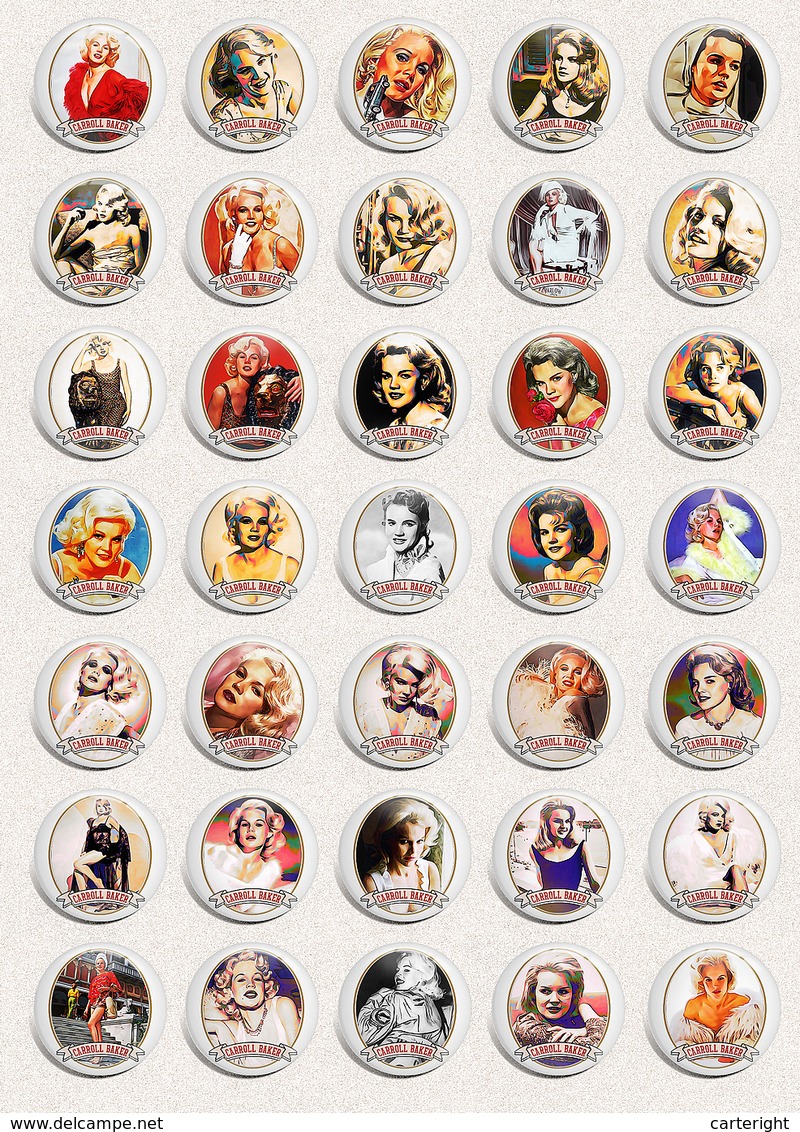 Carroll Baker Movie Film Fan ART BADGE BUTTON PIN SET 3 (1inch/25mm Diameter) 35 X - Films