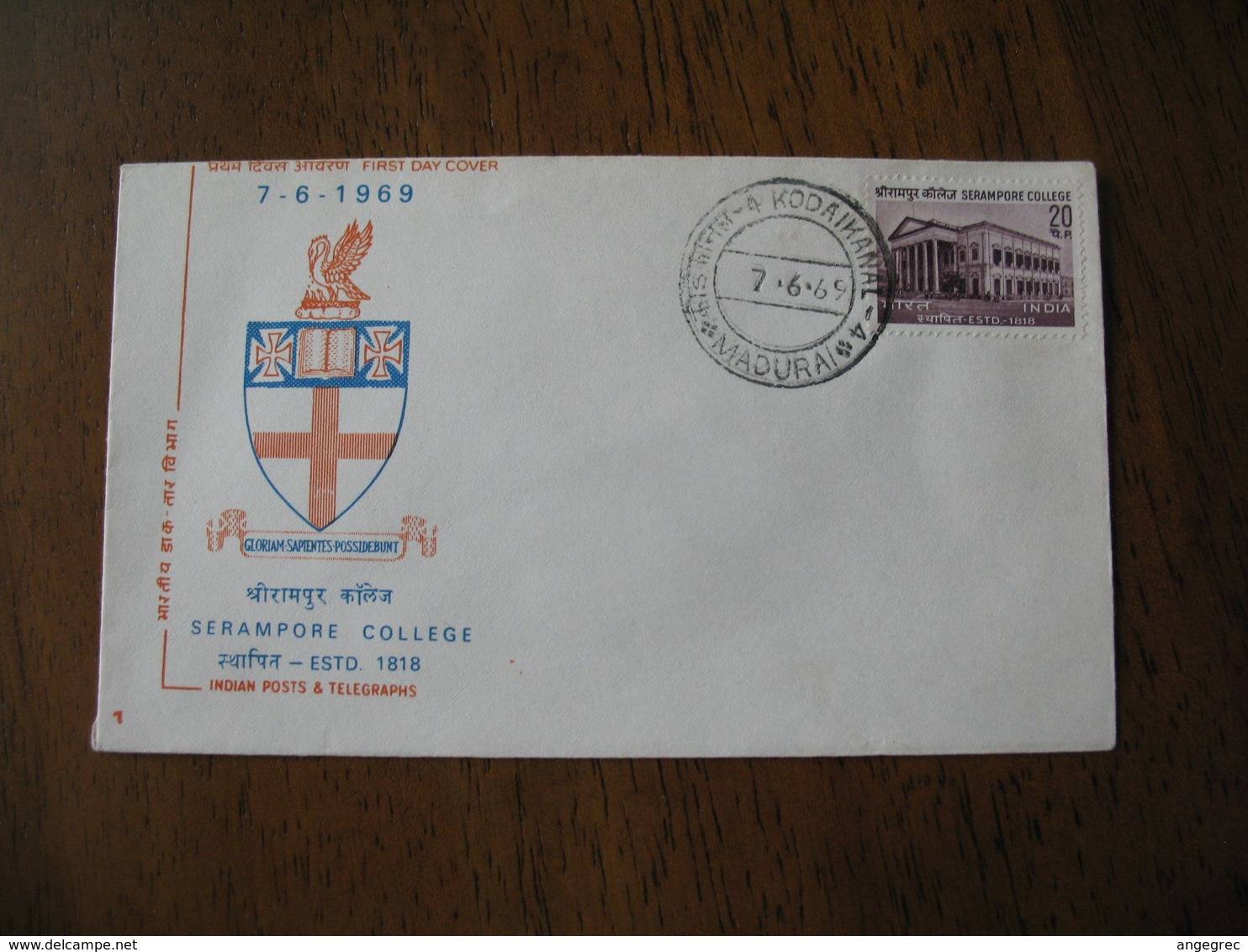 FDC Lettre Inde  1969  -  Serampore Collége    Madurai - FDC