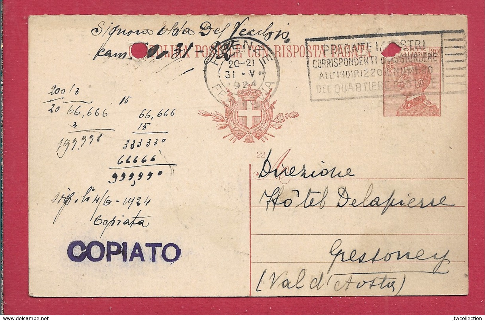 Cartolina Postale - Piccolo Formato - Viaggiata - FORI D'ARCHIVIAZIONE - Non Classificati