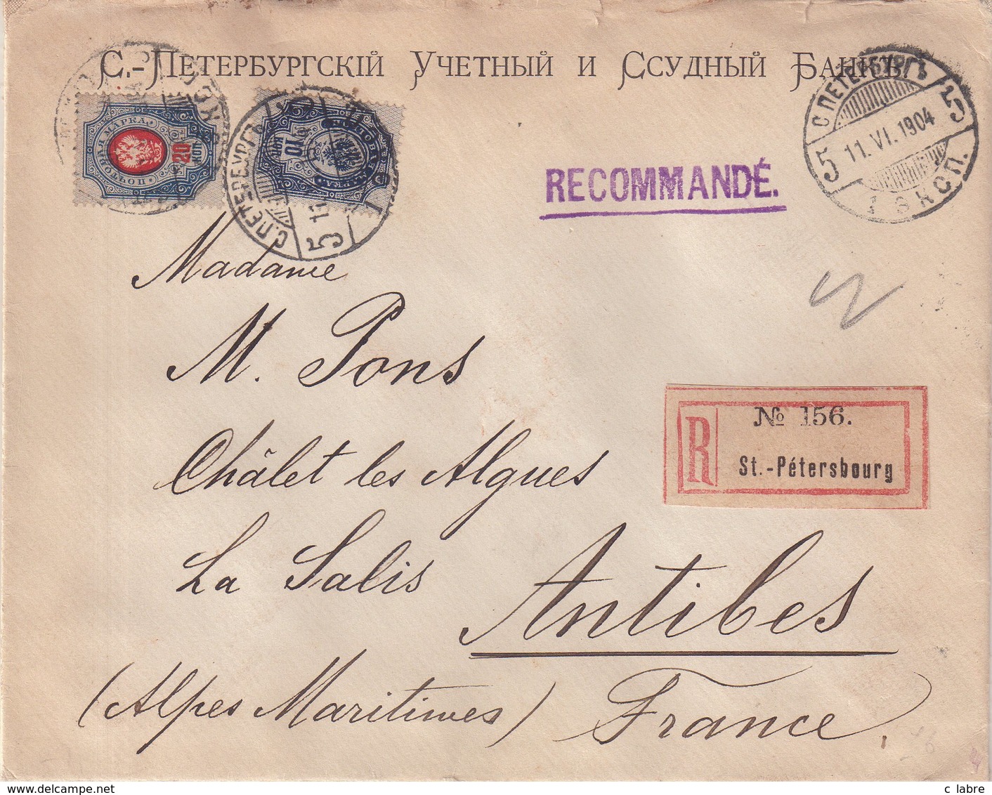 RUSSIE : REC . A 30Kps . DE " ST PETERBOURG " . POUR LA FRANCE . 1904 . - Briefe U. Dokumente