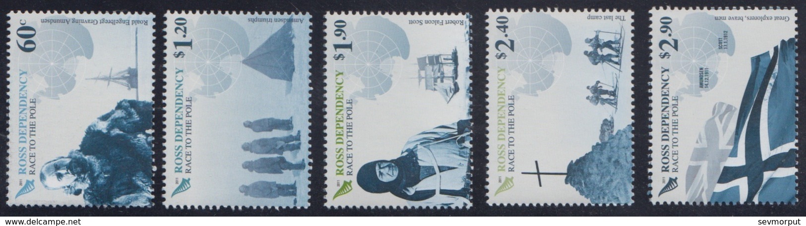 ROSS DEPENDENCY 2011 Stamp MNH ** 5v ANTARCTIC EXPEDITION South Pole RESEARCH Amundsen NORGE NORWAY FLAG SKI SKIING - Expediciones Antárticas