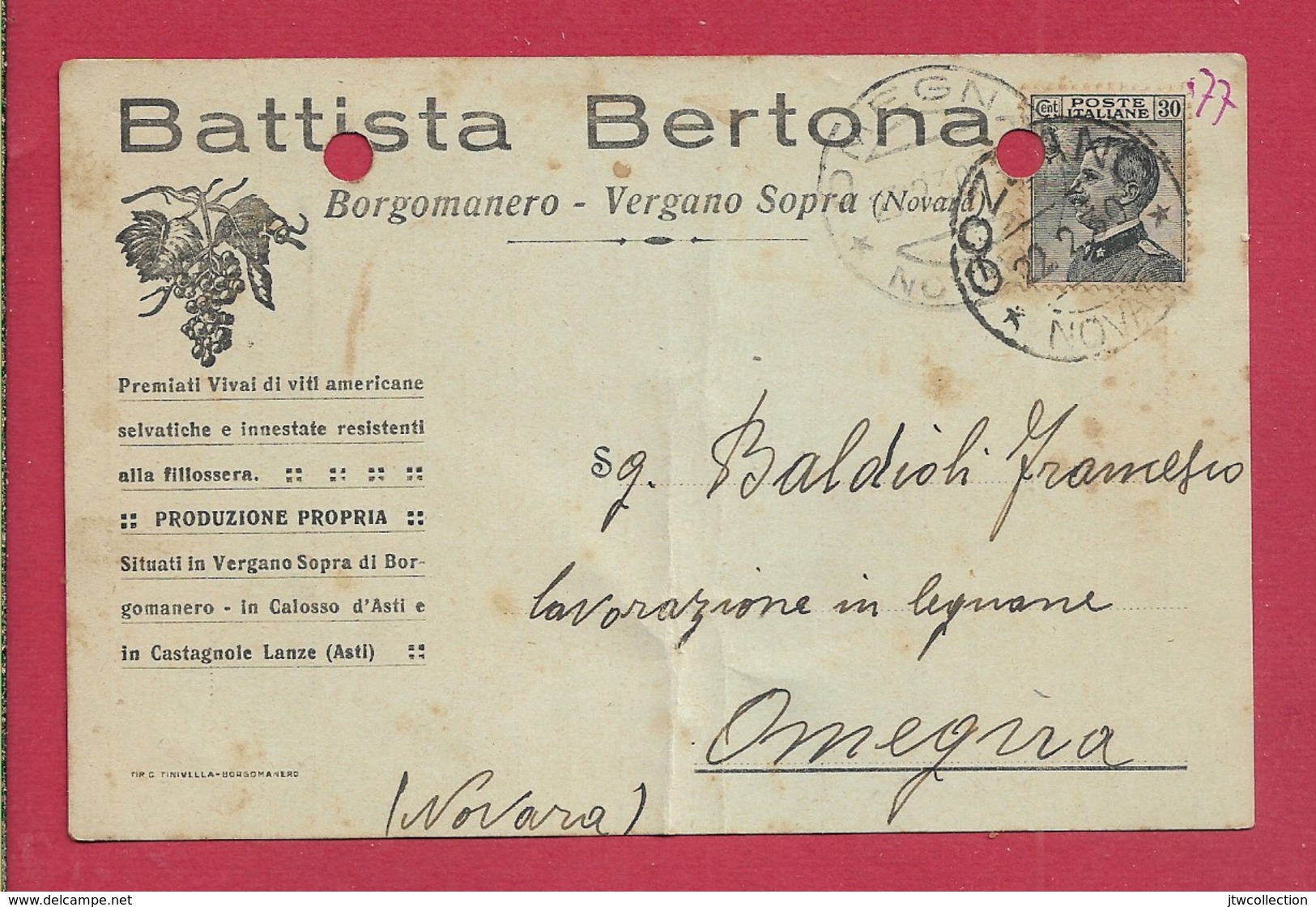 Battista Bertona - Borgomanero - Piccolo Formato - Viaggiata - FORI D'ARCHIVIAZIONE - Publicité