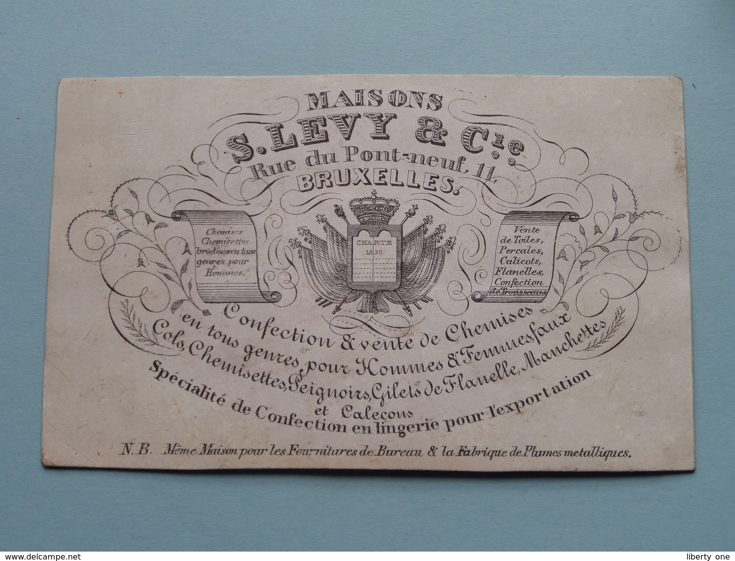 Maisons S. LEVY & Cie ( Confection ) Rue Du Pont Neuf 11 - BRUXELLES ( Porcelein / Porcelaine ) Formaat +/- 11 X 7 Cm - Cartes De Visite