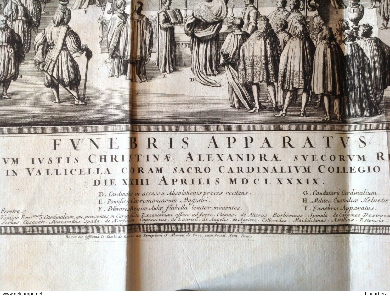 APPARATO FUNEBRE MARIA CRISTINA DI SVEZIA 1689 INC. NICOLAS DORIGNY - MOLTO RARA - - Litografia